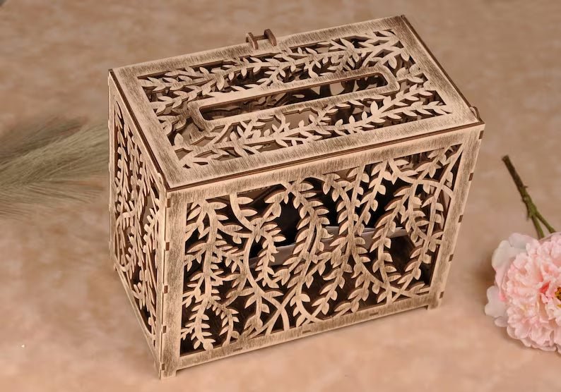Classic wedding card box with slots and a clasp. - Canvasgiftco