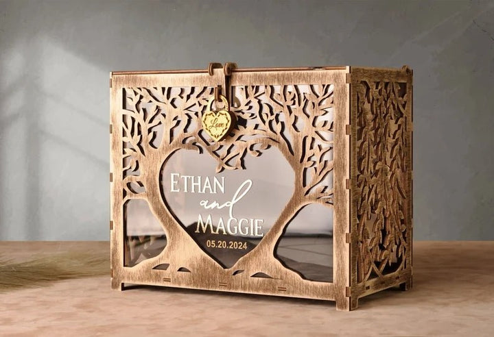 Classic wedding card box with slots and a clasp. - Canvasgiftco