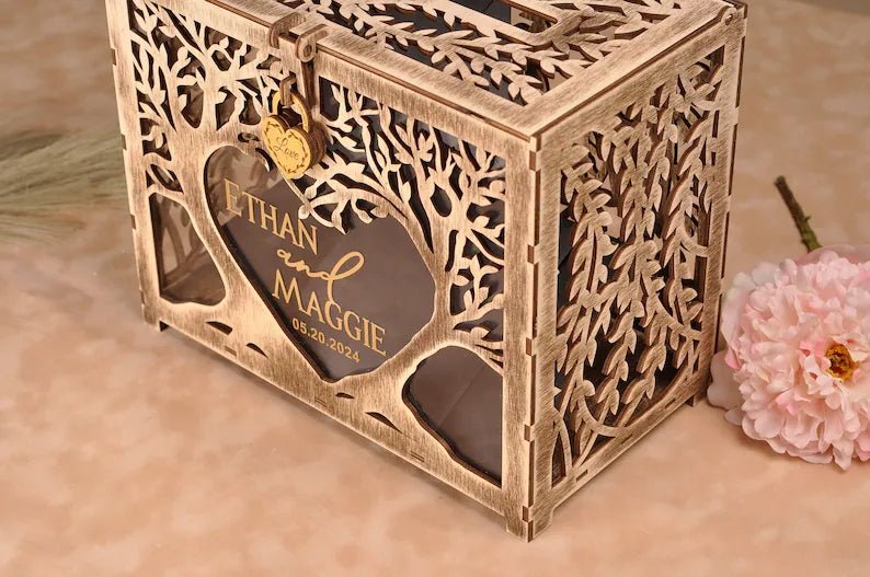 Classic wedding card box with slots and a clasp. - Canvasgiftco
