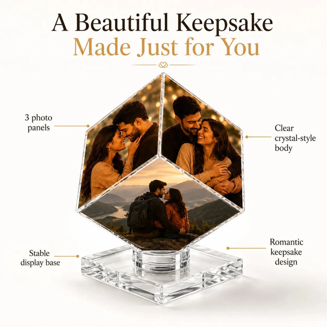 Custom 3-Photo Crystal Diamond Keepsake – Personalized Romantic Photo Display Gift for Couples - Canvasgiftco