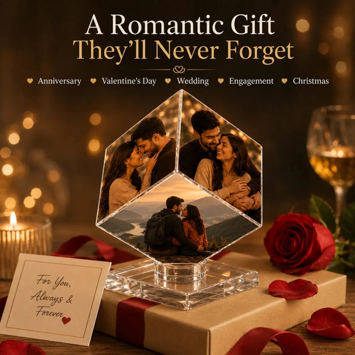 Custom 3-Photo Crystal Diamond Keepsake – Personalized Romantic Photo Display Gift for Couples - Canvasgiftco