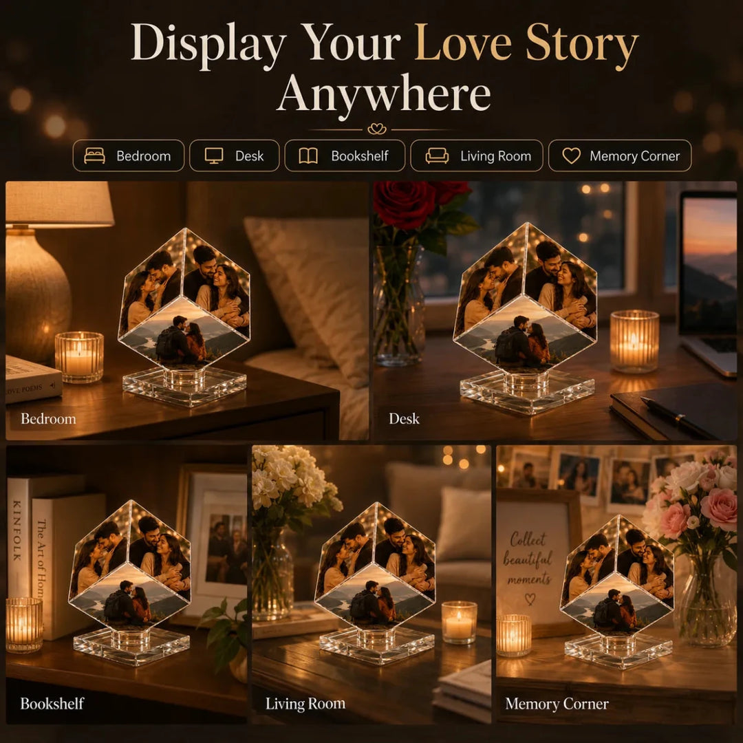 Custom 3-Photo Crystal Diamond Keepsake – Personalized Romantic Photo Display Gift for Couples - Canvasgiftco