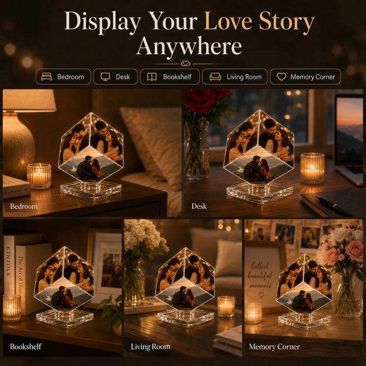 Custom 3-Photo Crystal Diamond Keepsake – Personalized Romantic Photo Display Gift for Couples - Canvasgiftco