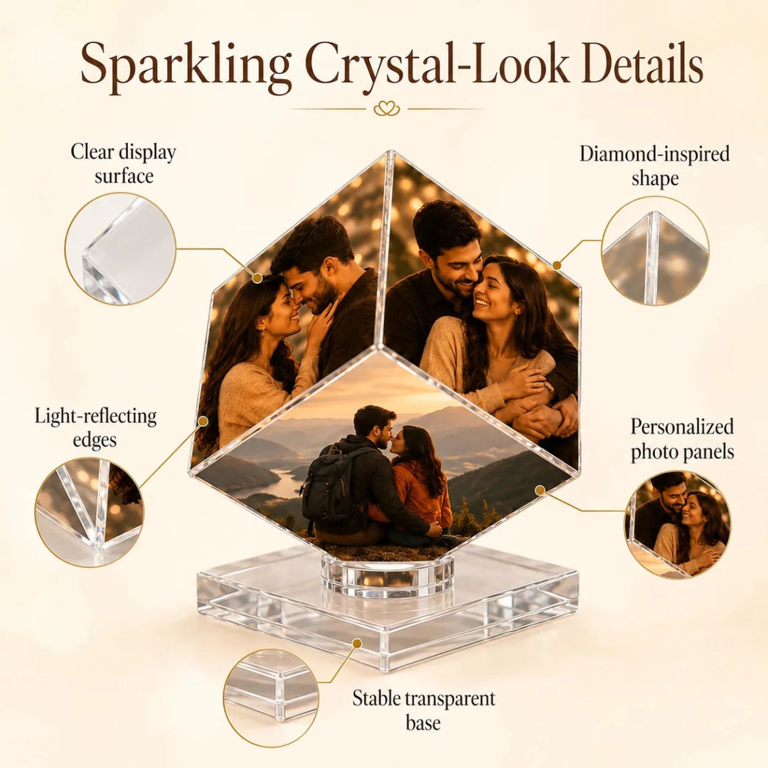 Custom 3-Photo Crystal Diamond Keepsake – Personalized Romantic Photo Display Gift for Couples - Canvasgiftco