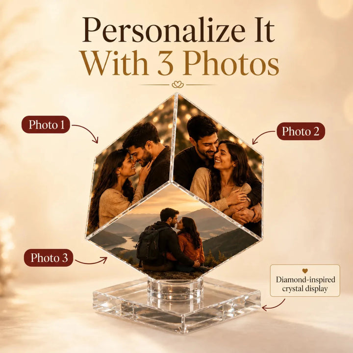 Custom 3-Photo Crystal Diamond Keepsake – Personalized Romantic Photo Display Gift for Couples - Canvasgiftco