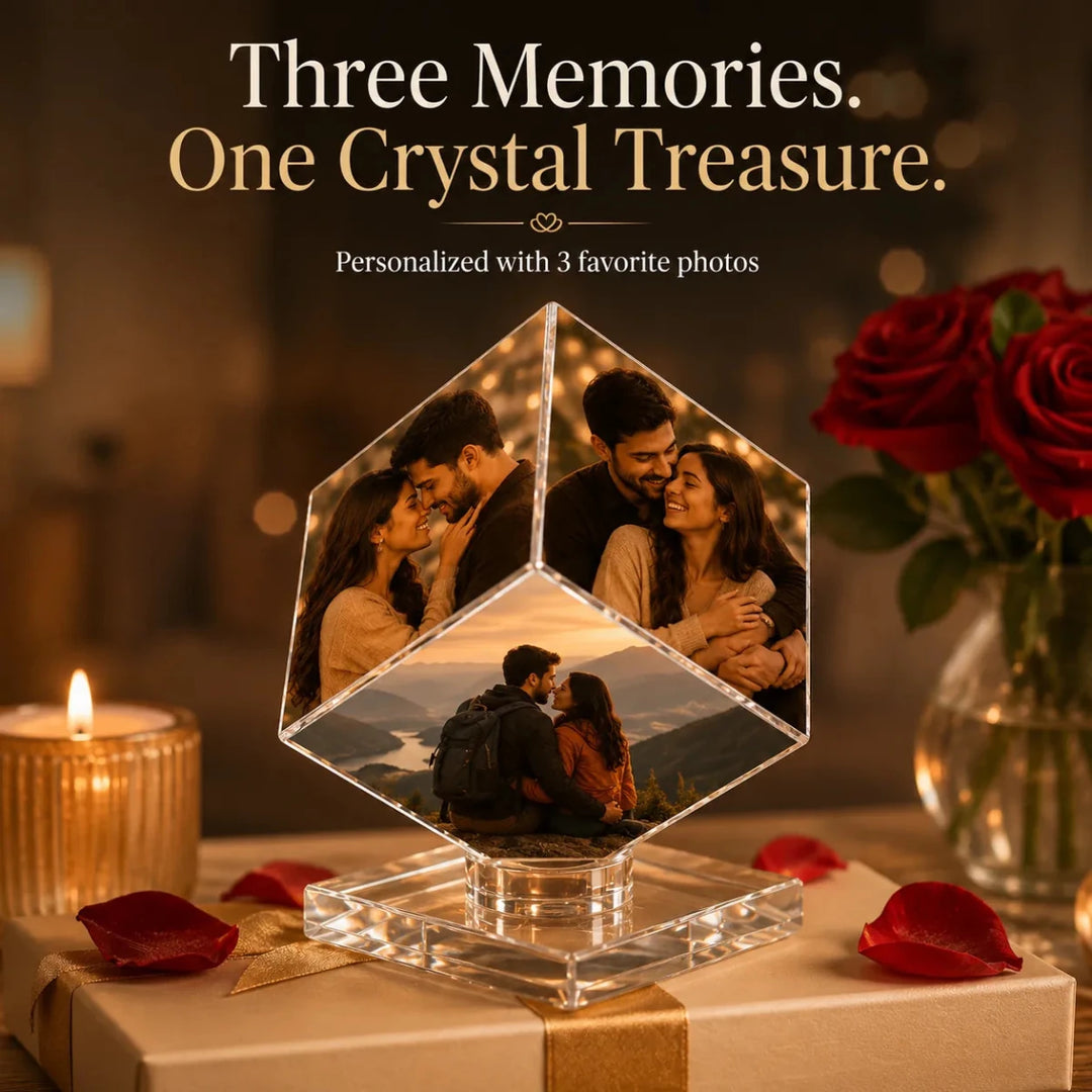 Custom 3-Photo Crystal Diamond Keepsake – Personalized Romantic Photo Display Gift for Couples - Canvasgiftco
