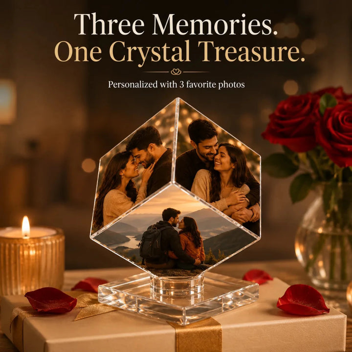 Custom 3-Photo Crystal Diamond Keepsake – Personalized Romantic Photo Display Gift for Couples - Canvasgiftco