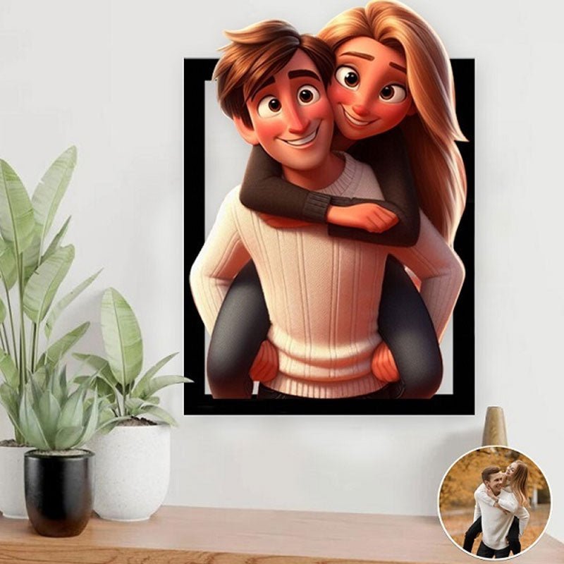 Custom 3D Cartoon Style Wooden Photo Frame – Transform Your Memories into Art! - Canvasgiftco