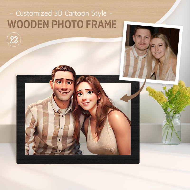 Custom 3D Cartoon Style Wooden Photo Frame – Transform Your Memories into Art! - Canvasgiftco