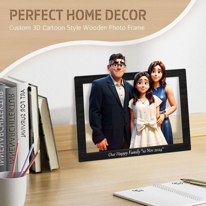 Custom 3D Cartoon Style Wooden Photo Frame – Transform Your Memories into Art! - Canvasgiftco