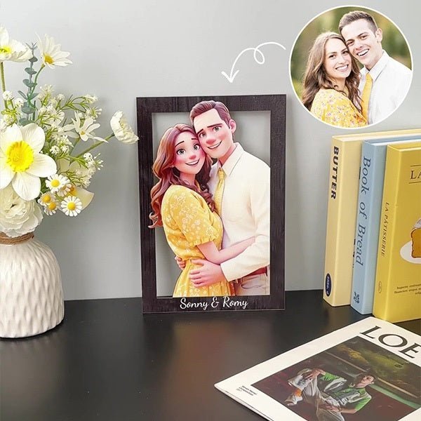 Custom 3D Cartoon Style Wooden Photo Frame – Transform Your Memories into Art! - Canvasgiftco