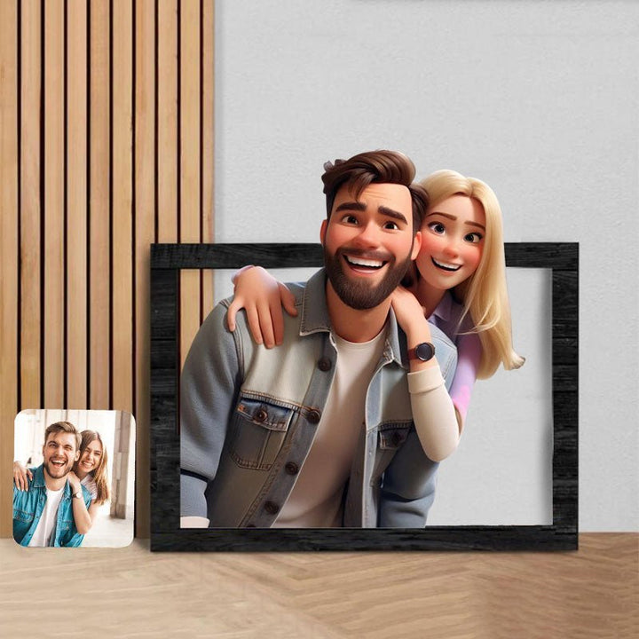 Custom 3D Cartoon Style Wooden Photo Frame – Transform Your Memories into Art! - Canvasgiftco