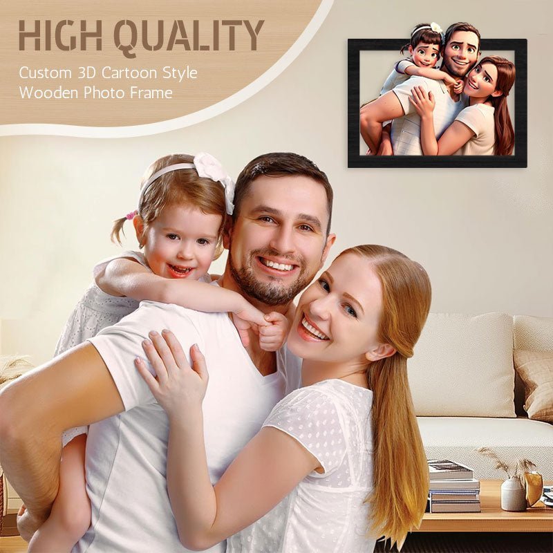 Custom 3D Cartoon Style Wooden Photo Frame – Transform Your Memories into Art! - Canvasgiftco