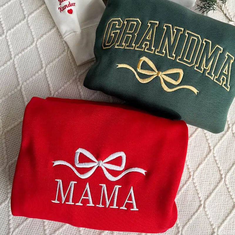 Custom Bow College Mama Embroidered Sweatshirt - Canvasgiftco