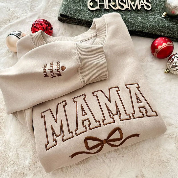 Custom Bow College Mama Embroidered Sweatshirt - Canvasgiftco