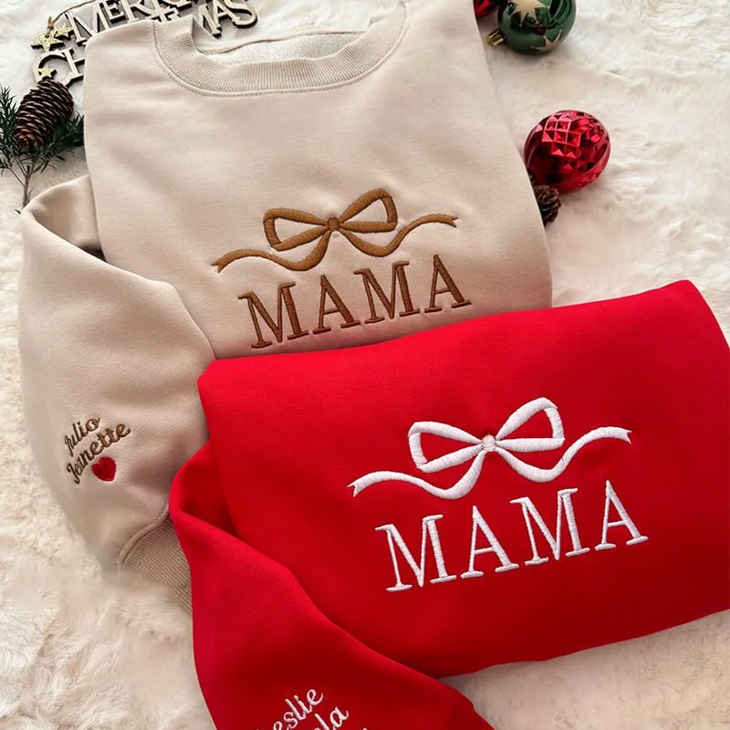 Custom Bow Mama/Grandma Embroidered Sweatshirt - Canvasgiftco