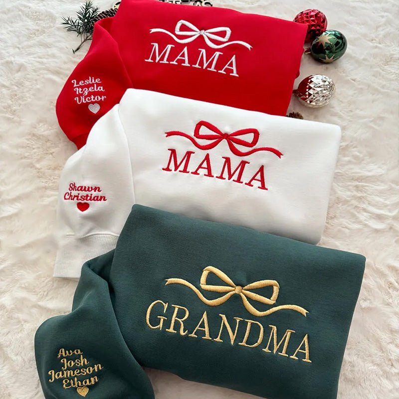 Custom Bow Mama/Grandma Embroidered Sweatshirt - Canvasgiftco