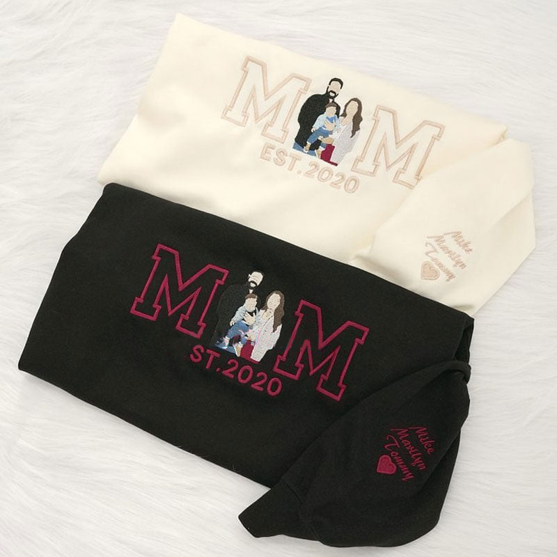 Custom Embroidered Portrait Sweatshirt Best Gift For Mom - Canvasgiftco