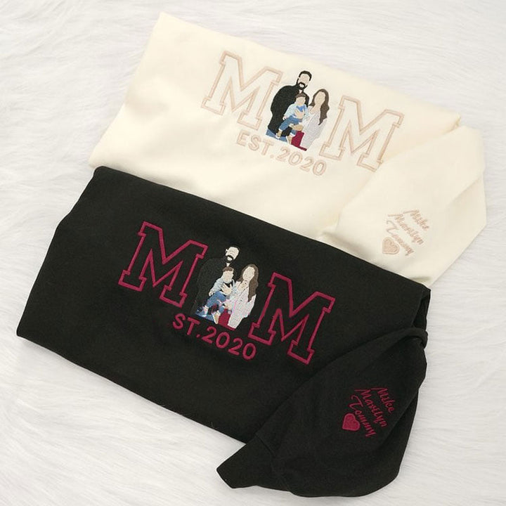 Custom Embroidered Portrait Sweatshirt Best Gift For Mom - Canvasgiftco
