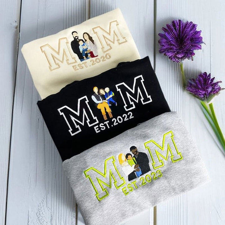 Custom Embroidered Portrait Sweatshirt Best Gift For Mom - Canvasgiftco