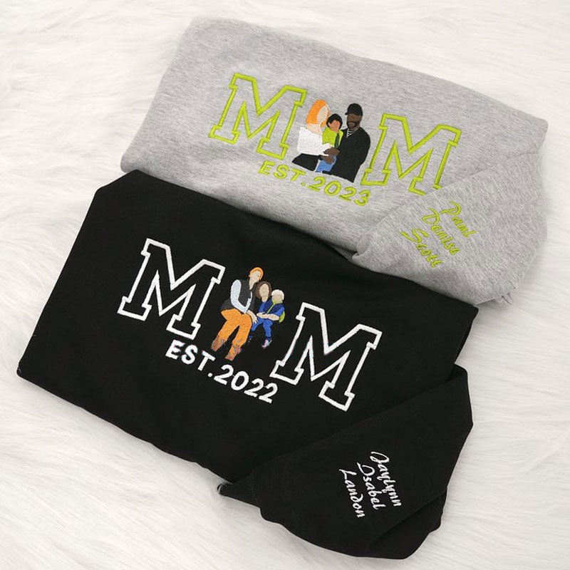 Custom Embroidered Portrait Sweatshirt Best Gift For Mom - Canvasgiftco