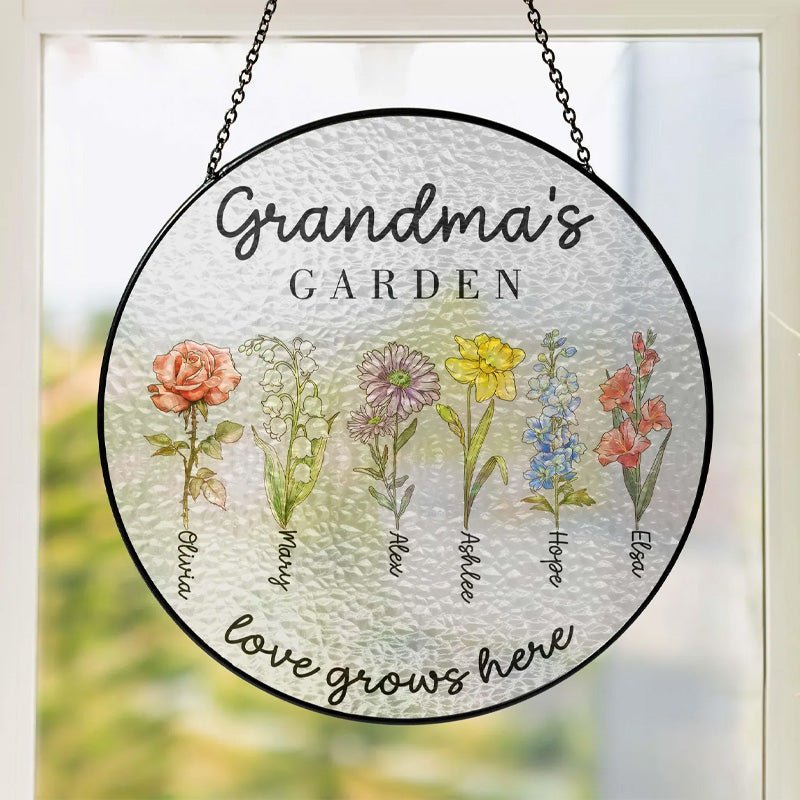 Custom Family Birth Flowers Glass Suncatcher - Canvasgiftco