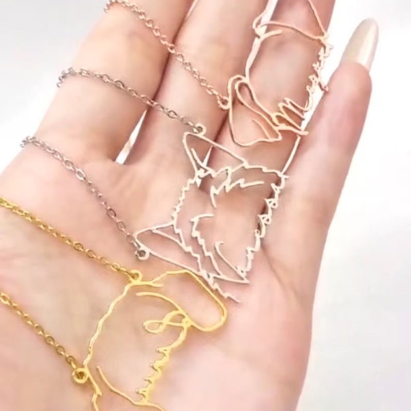 Custom Hollow Cat and Dog Ears Clavicle Necklace Pendant - Canvasgiftco