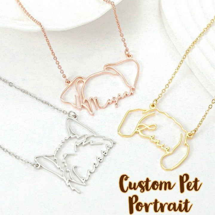 Custom Hollow Cat and Dog Ears Clavicle Necklace Pendant - Canvasgiftco