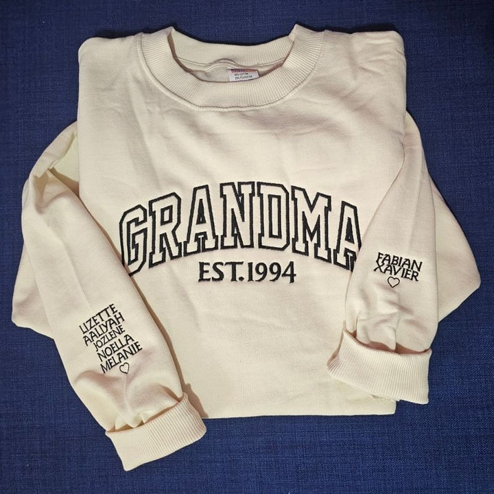 Custom Mama Embroidered Sweatshirt With Kids Names Sleeve - Canvasgiftco
