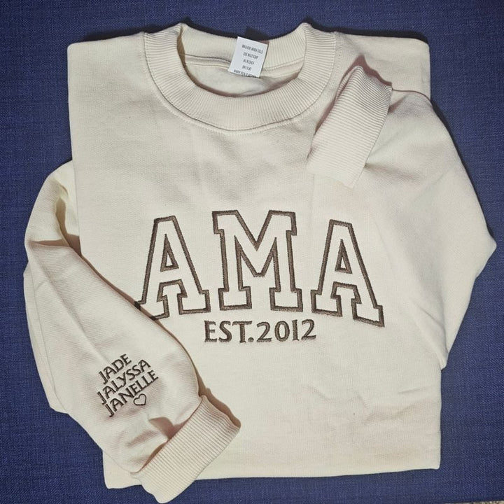 Custom Mama Embroidered Sweatshirt With Kids Names Sleeve - Canvasgiftco