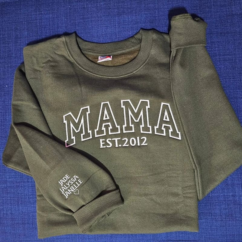 Custom Mama Embroidered Sweatshirt With Kids Names Sleeve - Canvasgiftco