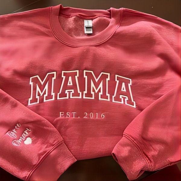 Custom Mama Embroidered Sweatshirt With Kids Names Sleeve - Canvasgiftco