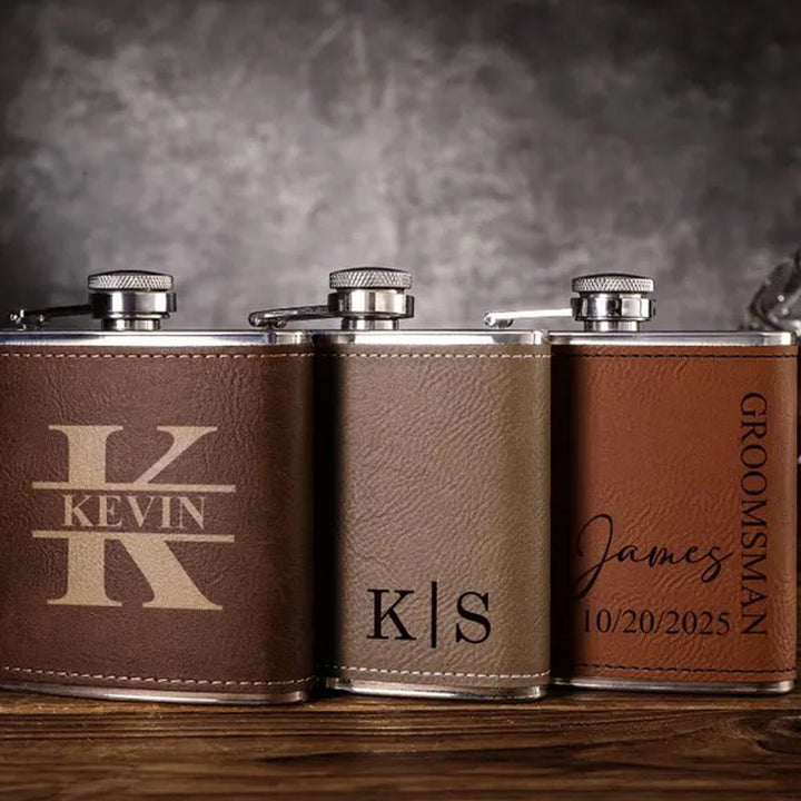 Custom Men's Leather Hip Flask - Canvasgiftco