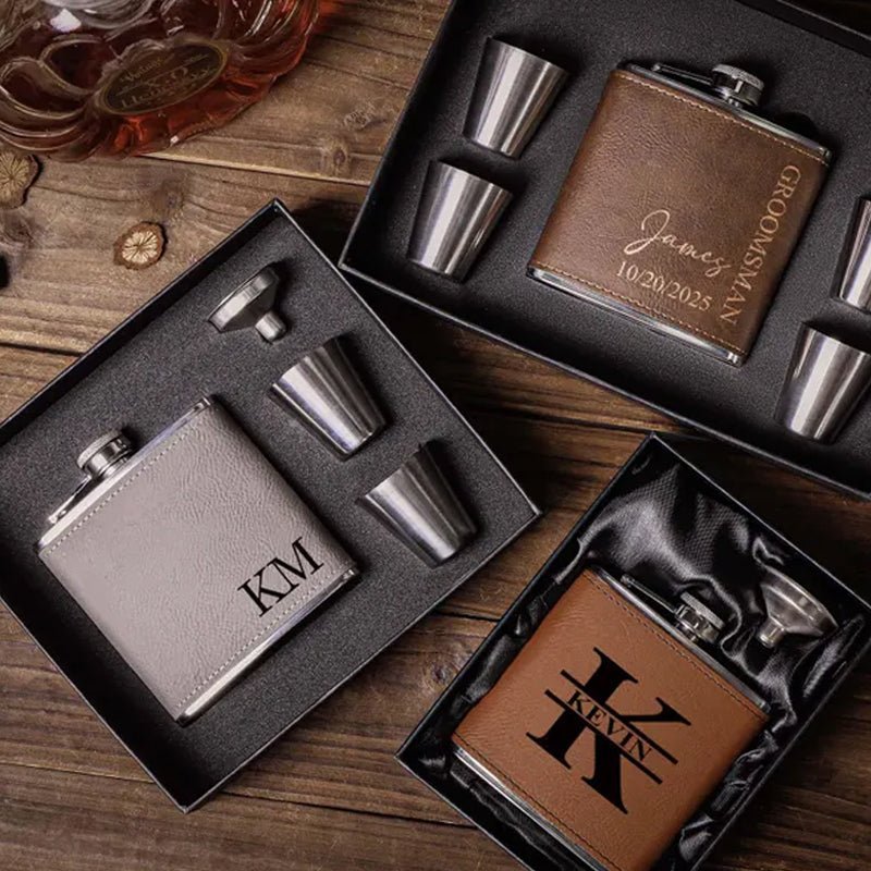 Custom Men's Leather Hip Flask - Canvasgiftco