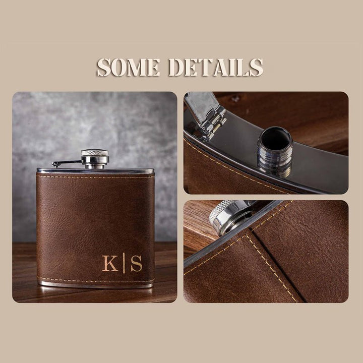 Custom Men's Leather Hip Flask - Canvasgiftco