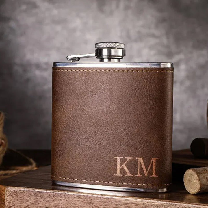 Custom Men's Leather Hip Flask - Canvasgiftco