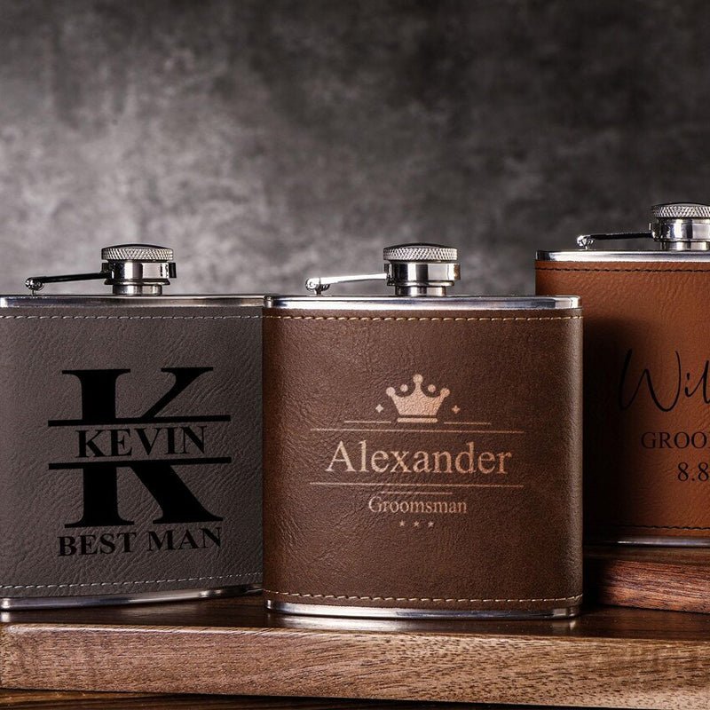 Custom Men's Leather Hip Flask - Canvasgiftco