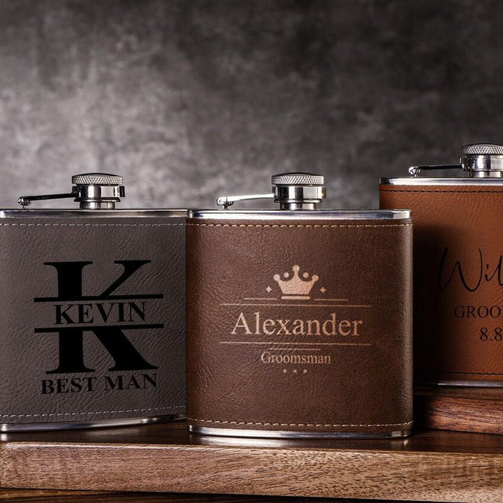 Custom Men's Leather Hip Flask - Canvasgiftco