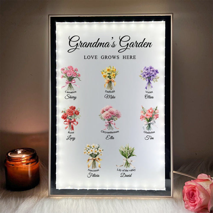Custom Name Birth Flower Bouquet Night Light Mirror - Canvasgiftco