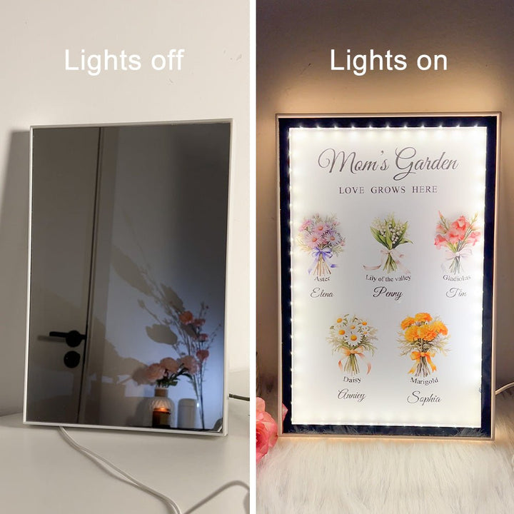 Custom Name Birth Flower Bouquet Night Light Mirror - Canvasgiftco