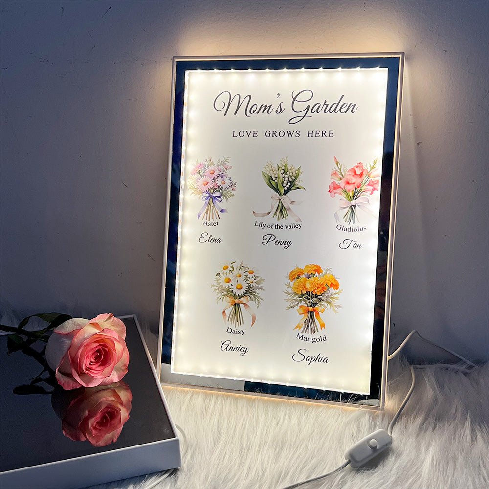 Custom Name Birth Flower Bouquet Night Light Mirror - Canvasgiftco