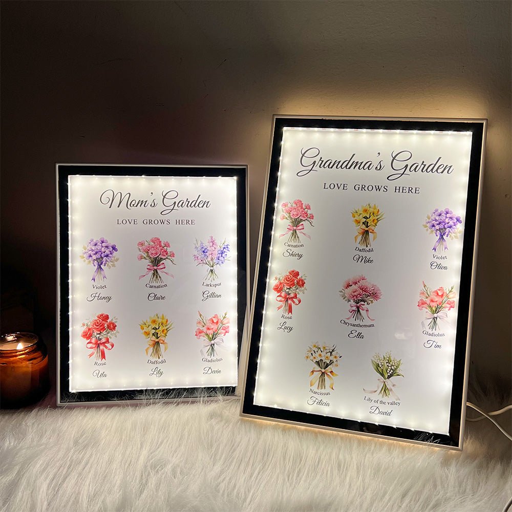 Custom Name Birth Flower Bouquet Night Light Mirror - Canvasgiftco