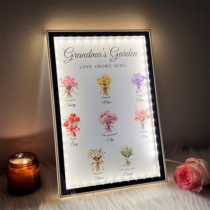 Custom Name Birth Flower Bouquet Night Light Mirror - Canvasgiftco