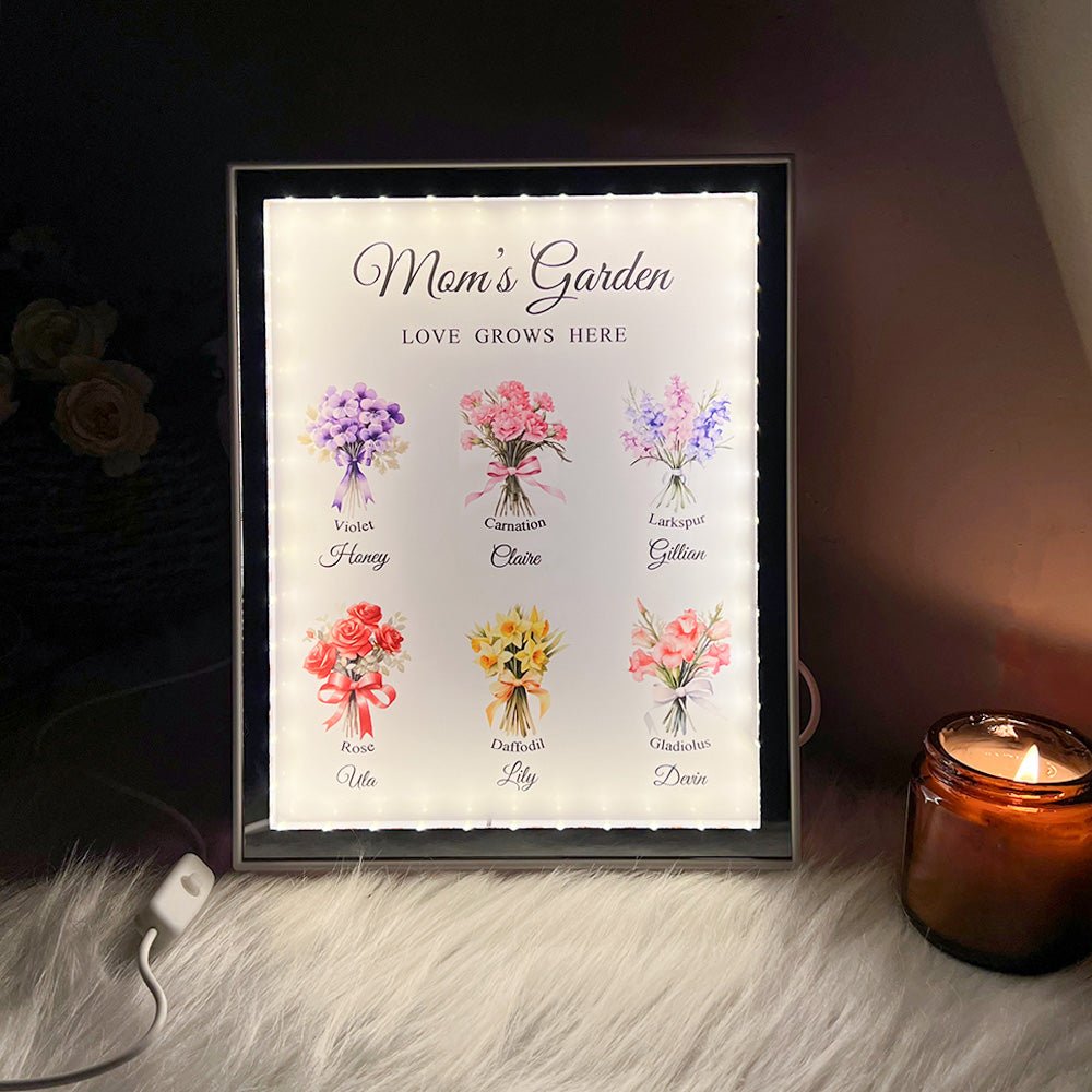 Custom Name Birth Flower Bouquet Night Light Mirror - Canvasgiftco
