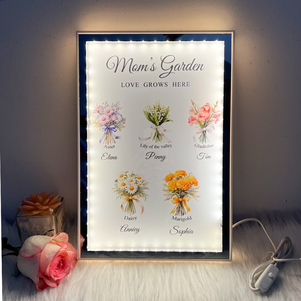 Custom Name Birth Flower Bouquet Night Light Mirror - Canvasgiftco