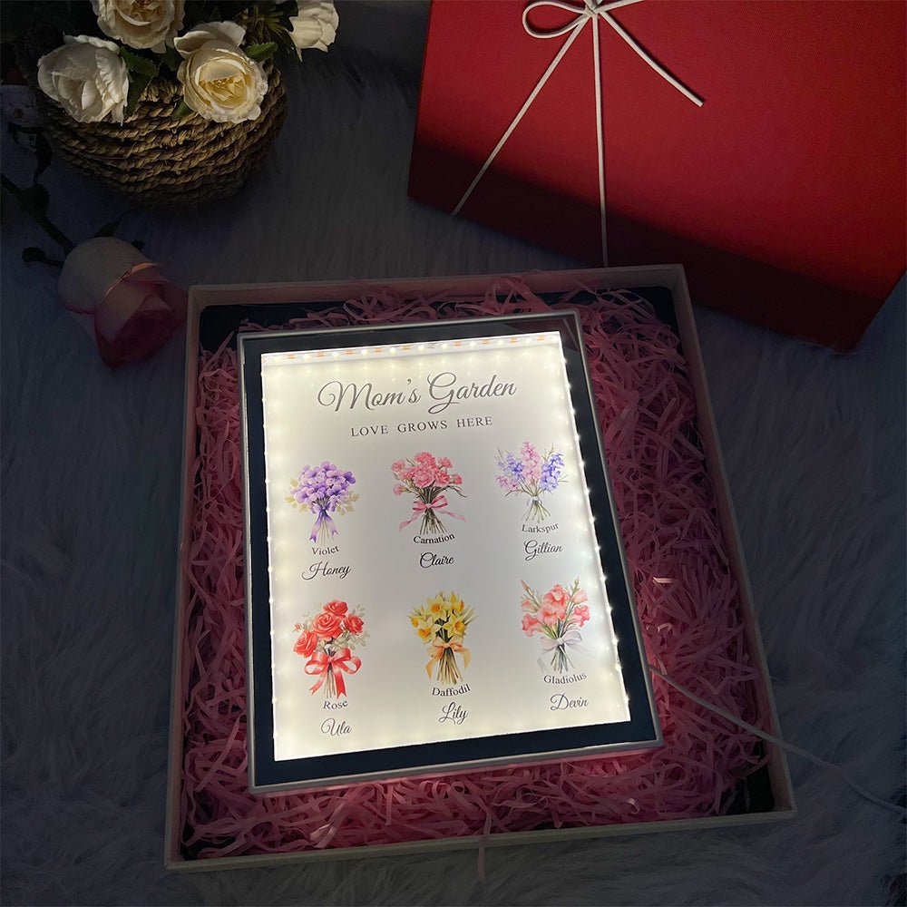 Custom Name Birth Flower Bouquet Night Light Mirror - Canvasgiftco