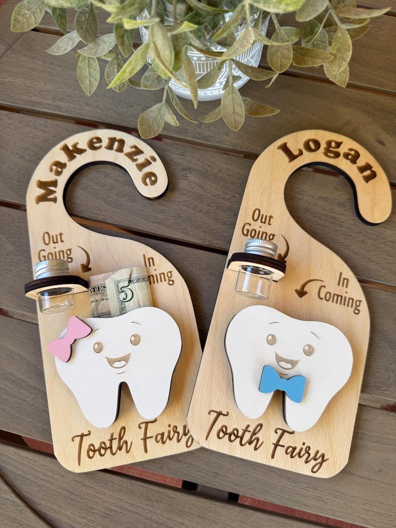 Custom Name Tooth Holder with Jar and Money Slot - Tooth Fairy Gift for Kids - Canvasgiftco