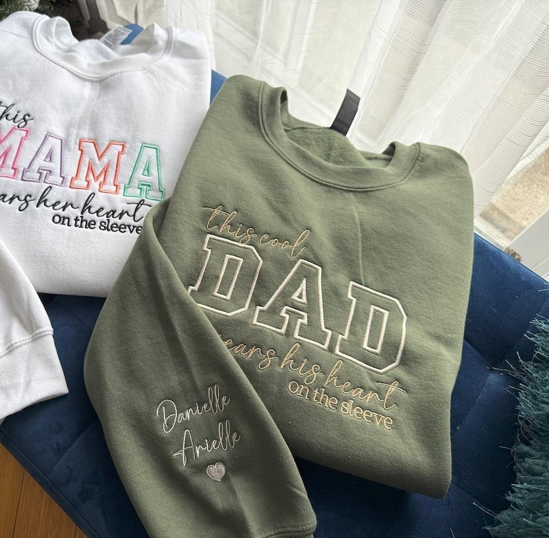 Custom The Cool Dad Wears His Heart On The Sleeve Sweatshirt Gift For Dad - Canvasgiftco