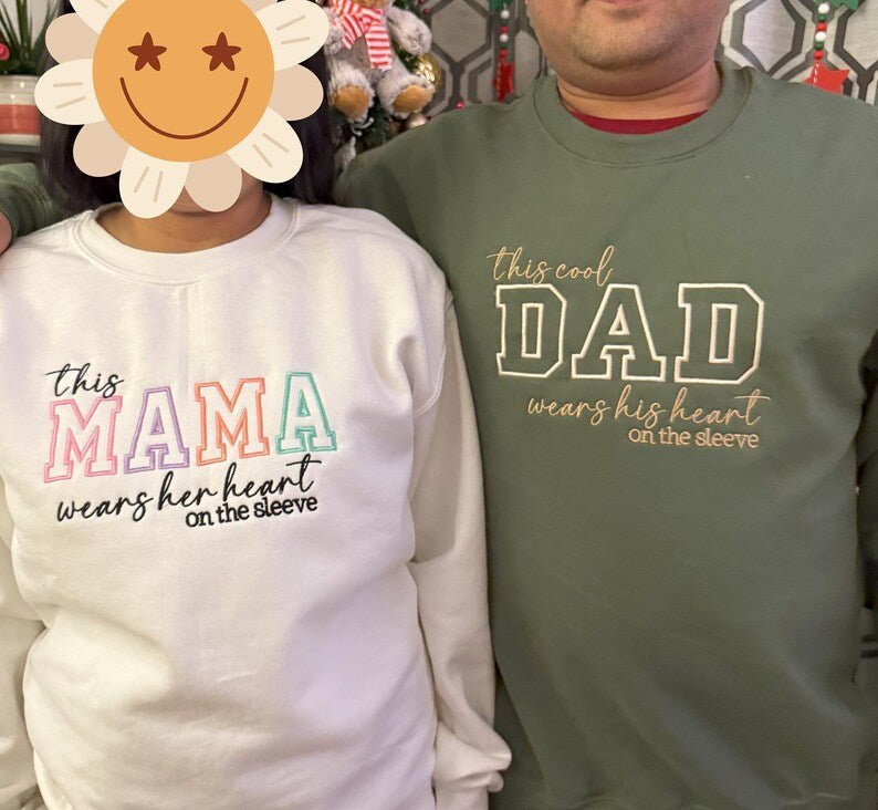 Custom The Cool Dad Wears His Heart On The Sleeve Sweatshirt Gift For Dad - Canvasgiftco