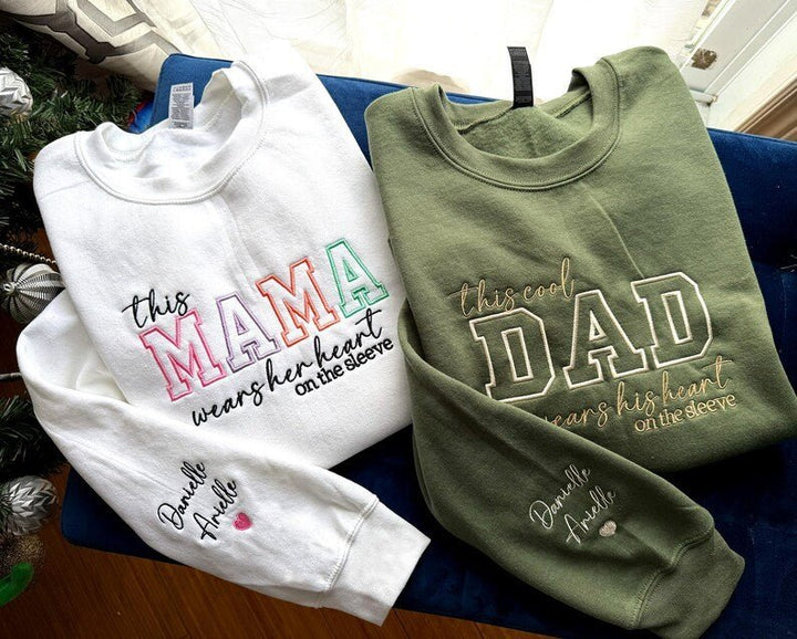 Custom The Cool Dad Wears His Heart On The Sleeve Sweatshirt Gift For Dad - Canvasgiftco